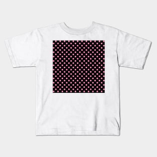 Pink Polka Dots Pattern on Black Background Kids T-Shirt